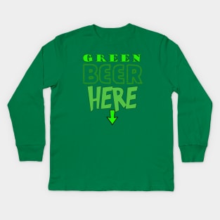 Here For The Beer Funny Men St Patricks Day Leprechaun Kids Long Sleeve T-Shirt